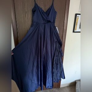 Elegant Navy Blue Satin Prom Dress